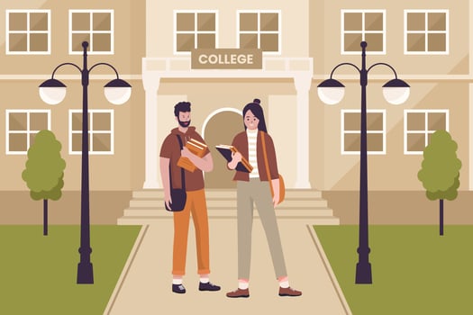 Flat design of college students in university. vector