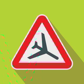 Warning sign of low flying aircraft icon vector