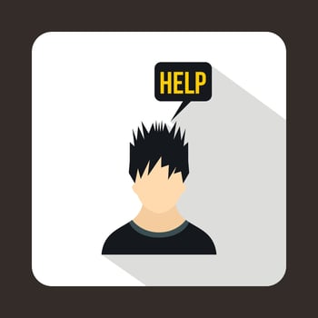 Man needs help icon, flat style vector