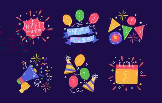 Playful Fun Colorful New Year CountDown Greeting Sticker vector