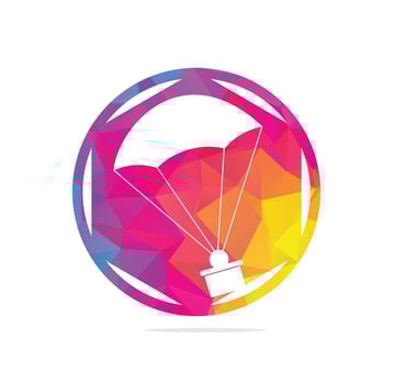 Gift delivery vector logo design. Parachute gift delivery concept emblem.