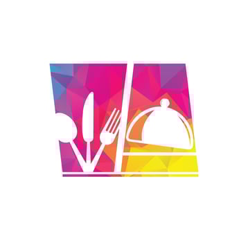 Fresh food logo template. Food logo with, spoon, knife, and fork. Healthy food logo template vector