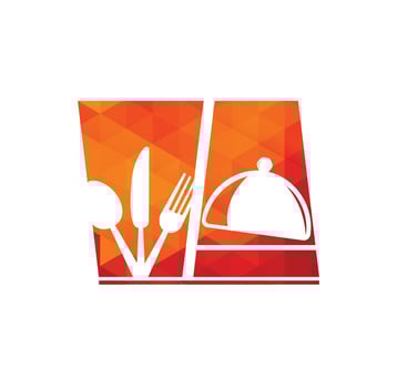 Fresh food logo template. Food logo with, spoon, knife, and fork. Healthy food logo template vector