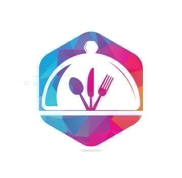 Fresh food logo template. Food logo with, spoon, knife, and fork. Healthy food logo template vector