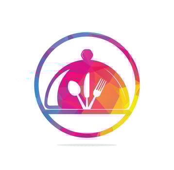 Fresh food logo template. Food logo with, spoon, knife, and fork. Healthy food logo template vector