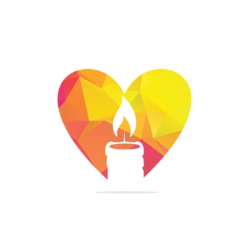 Candle heart shape concept logo design illustration. Abstract Candle fire logo vector template.