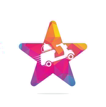 Food delivery star shape concept logo design with retro scooter. vector