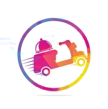 Food delivery logo design with retro scooter. vector