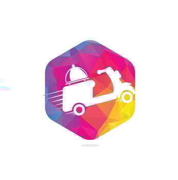 Food delivery logo design with retro scooter. vector