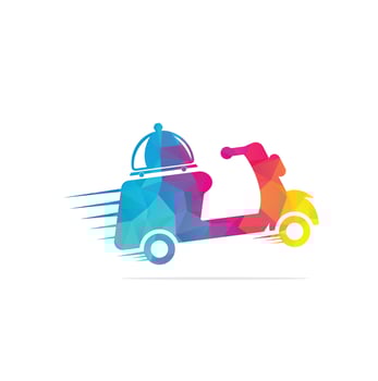 Food delivery logo design with retro scooter. vector