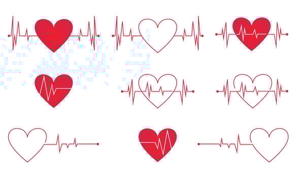 Heart pulse. Heart rate graph when exercising collection set. Vector illustration. EPS 10.