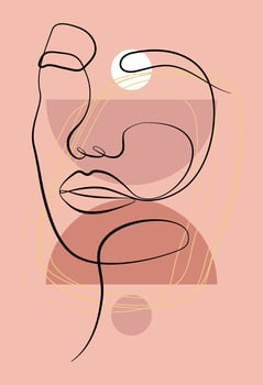 Vector portrait in minimalist style. Geometric shapes, leaves, female portrait. Hand-drawn abstract female print. Used for social media stories, beauty logos, poster illustrations.