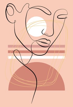 Vector portrait in minimalist style. Geometric shapes, leaves, female portrait. Hand-drawn abstract female print. Used for social media stories, beauty logos, poster illustrations.