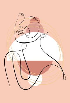 Vector portrait in minimalist style. Geometric shapes, leaves, female portrait. Hand-drawn abstract female print. Used for social media stories, beauty logos, poster illustrations.