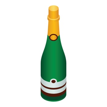 Green bottle champagne icon, isometric style vector