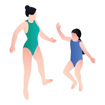 Mother girl at pool icon, isometric style vector