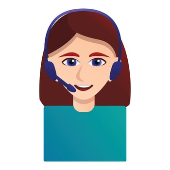 Smiling call center operator icon, cartoon style vector