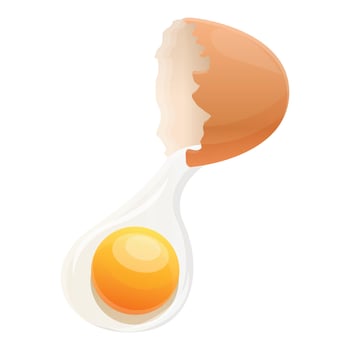 Cracked egg with yolk icon, cartoon style vector