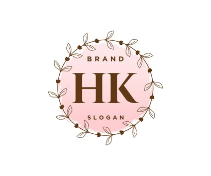 Initial HK feminine logo. Usable for Nature, Salon, Spa, Cosmetic and Beauty Logos. Flat Vector Logo Design Template Element.