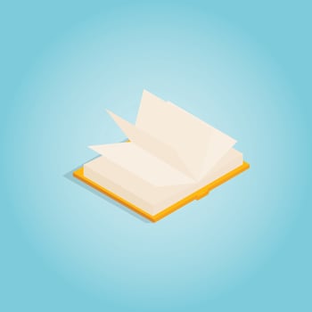 Yellow open book icon, isometric 3d style vector