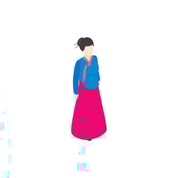 Girl korean icon, isometric 3d style vector