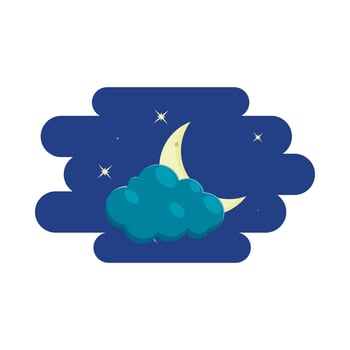 Cloud, crescent and stars, icon, cartoon style vector