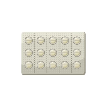 Round pills in a blister pack icon, cartoon style vector
