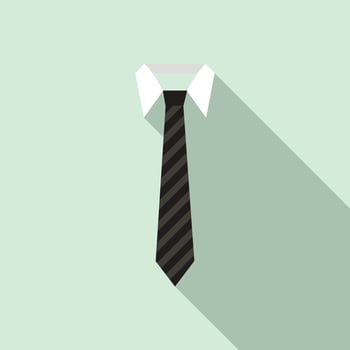 Black necktie on a shirt collar icon, flat style vector