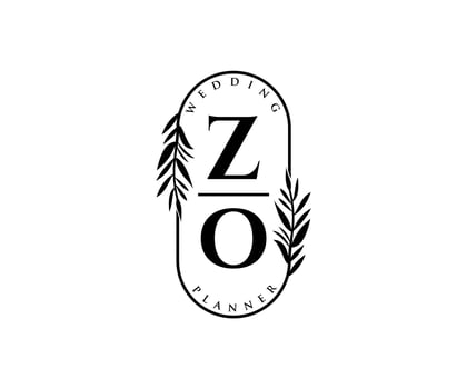 ZO Initials letter Wedding monogram logos collection, hand drawn modern minimalistic and floral templates for Invitation cards, Save the Date, elegant identity for restaurant, boutique, cafe in vector