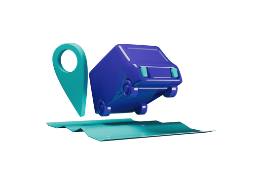 Purple van delivery and map with location 3d render. png