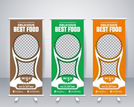 Creative professional pizza restaurant rollup banner template vector