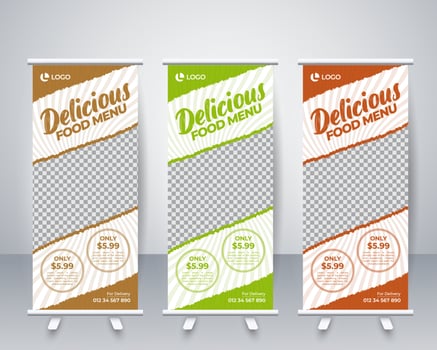 Creative professional pizza restaurant rollup banner template vector