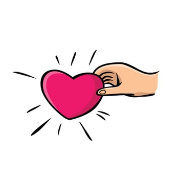 donation icon design illustration. hand hold red heart sign and symbol. charity vector illustration.