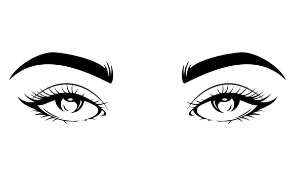 Black and white Girl's Eyes, Eyelashes and Eyebrows - Girl's eyes Silhouette art vector