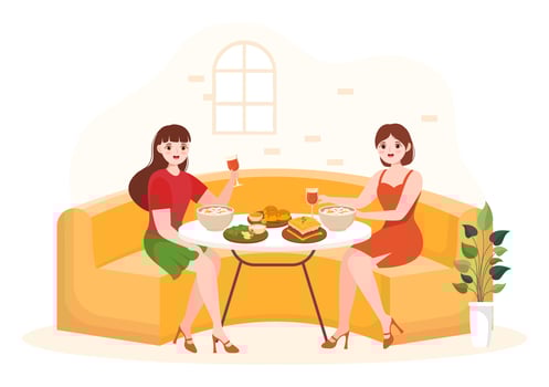 People Eating in Restaurant Greek Cuisine Delicious Dishes Traditional or National Food in Hand Drawn Flat Cartoon Template Illustration vector