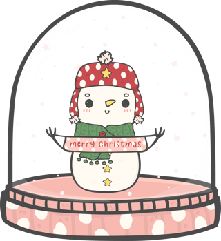 cute Christmas snowman in snow globe cane decoration cartoon doodle hand drawing png