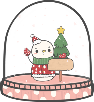 cute Christmas snowman in snow globe cane decoration cartoon doodle hand drawing png