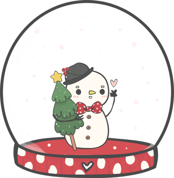 cute Christmas snowman in snow globe cane decoration cartoon doodle hand drawing png