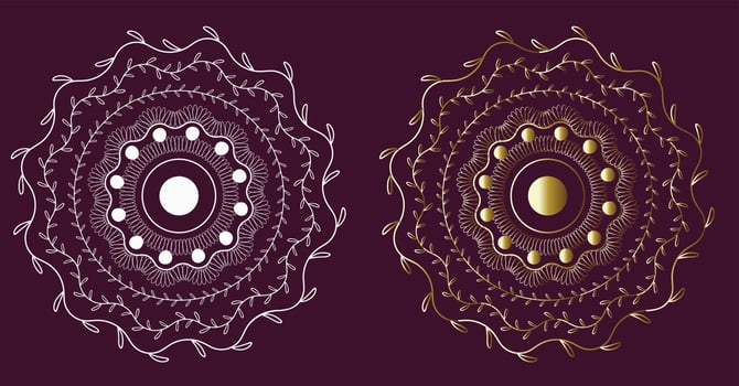 Abstract background lace pattern with gold gradients and white color mandala design in circle vector