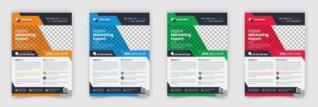 Simple minimalist corporate business flyer design template with blue yellow red green color vector