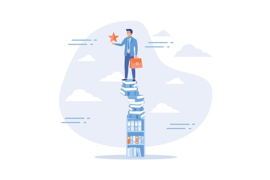 Learning or study help reach goal and success, knowledge and education for business challenge, motivation or ambition to learn new skill concept, flat vector modern illustration