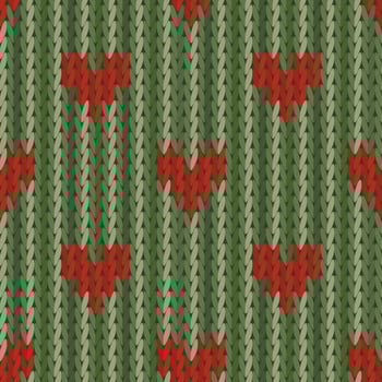 Seamless background with knitted hearts pattern. Knitted pattern for decorating Christmas and Valentines Day backgrounds. Wrapping paper pattern. Vector pattern.