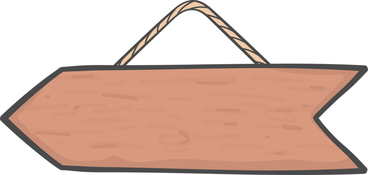two brown wooden sign board arrow shape hanging simple doodle cartoon drawing png