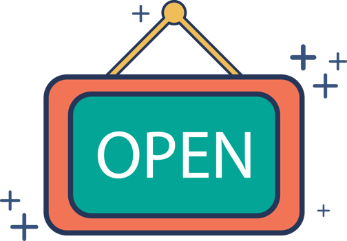Open sign icon illustration glyph style design with color and plus sign. png