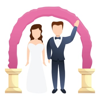 Couple bride on arch icon, cartoon style vector