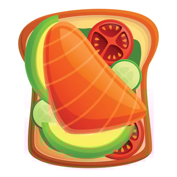 Toast red fish icon, cartoon style vector