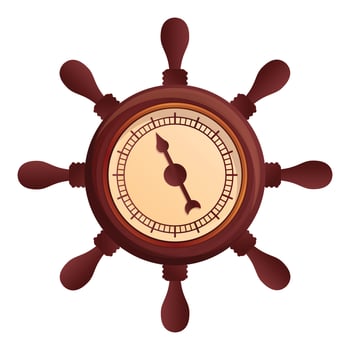 Ship steering wheel barometer icon, cartoon style vector