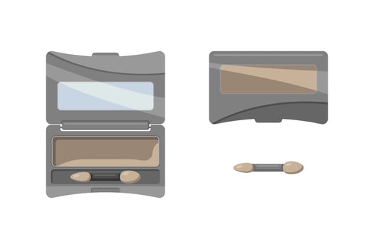 Compact pressed brown eyeshadow and makeup sponge. vector illustration