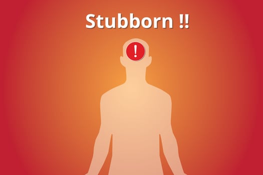 stubborn concept with human body silhouette and red background vector