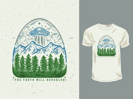 Ufo on the forest vintage t-shirt design vector